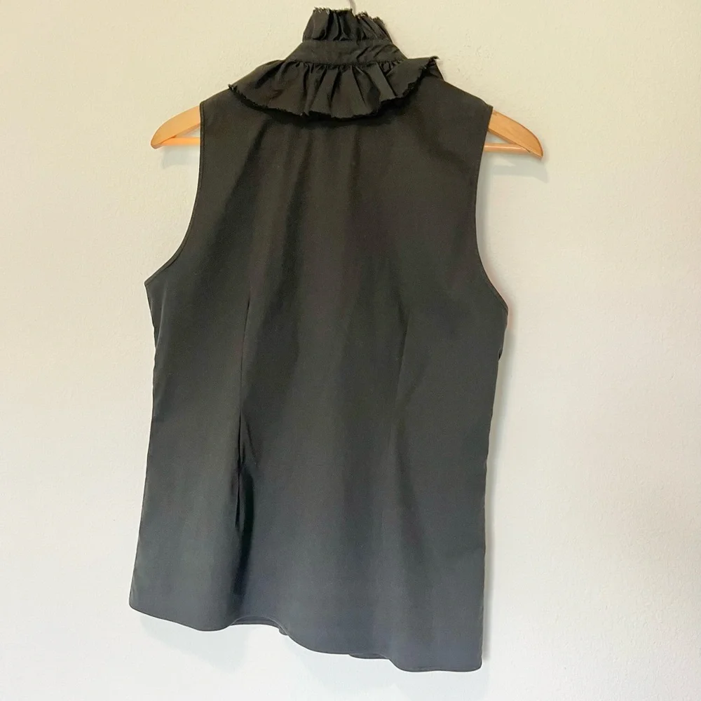 Theory Eve Luxe Black Sleeveless Button Up Ruffle Blouse Top_4
